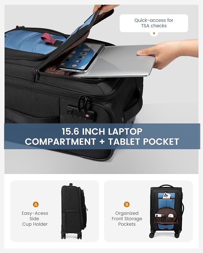Carry On Luggage 22x14x9 Airline Approved, 22-Inch Suitcases with Spinner Wheels, Softside Carry-on Luggage with TSA Lock for Men Women Business Trip, Lightweight Large Capacity Luggage for Travel - Image 3