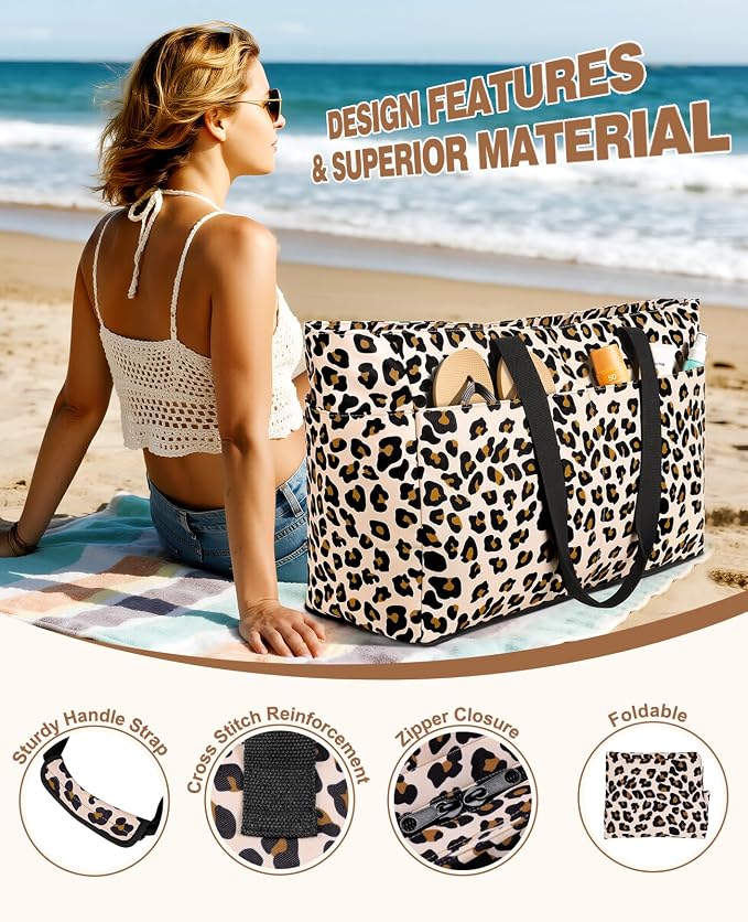 ISEYOU Beach Bag with Cooler, 49L Large Waterproof Sandproof Tote with Zipper, Foldable Travel Bag for Beach, Pool, Picnic - Image 7