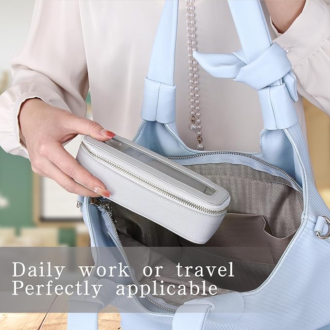 Clear Travel Makeup Bag with Brush Case Portable Transparent Cosmetic Bag and Toiletry Bag Waterproof Makeup Organizer with Zipper Car Essential for Women (Gray, M+Slim) - Image 4