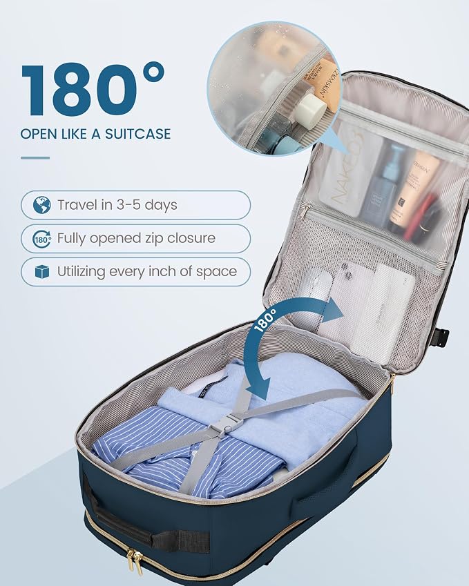 LOVEVOOK 40L Travel Backpack Flight Approved Carry on Backpack,3 Packing Cubes,Waterproof Personal Item Travel Bag,TSA Carry on Luggage Suitcase Travel Essentials,Gifts for Women & Men,fits 17" Laptop - Image 2