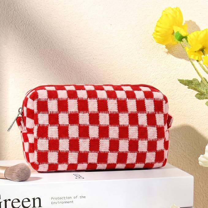 SOIDRAM 2 Pack Checkered Makeup Bag for Women, Cute Makeup Pouch Small Makeup Bag Travel Cosmetic Organizer for Toiletries, Brushes & Skincare - Image 3