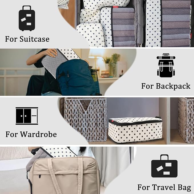 U+U 4 Set Compression Packing Cubes - Ultralight Travel Organizers, Space-Saving Suitcase Organizer, Expandable Packing Organizers for Travel Essentials (Polka Dot) - Image 7