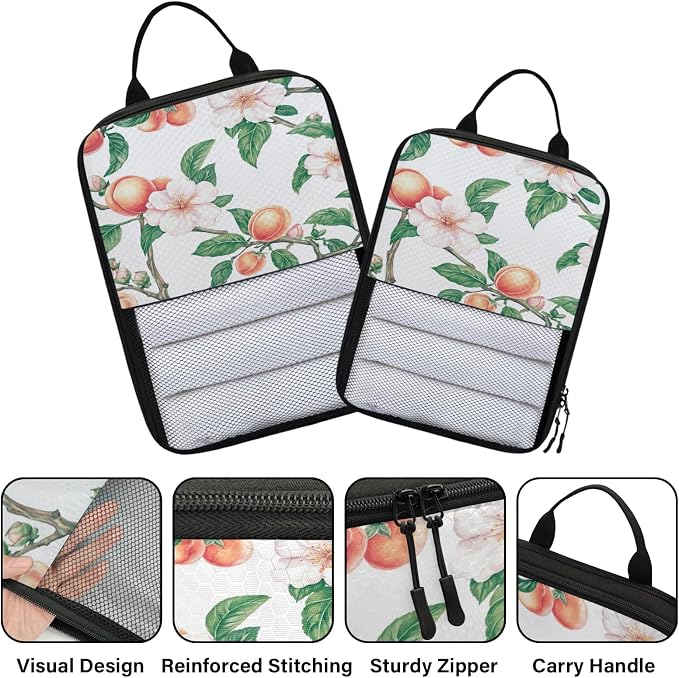 Floral Peach 6 Set Compression Packing Cubes for Travel Luggage Carry On Suitcase Compressible Expandable Packing Cubes Organizers Bag - Image 3