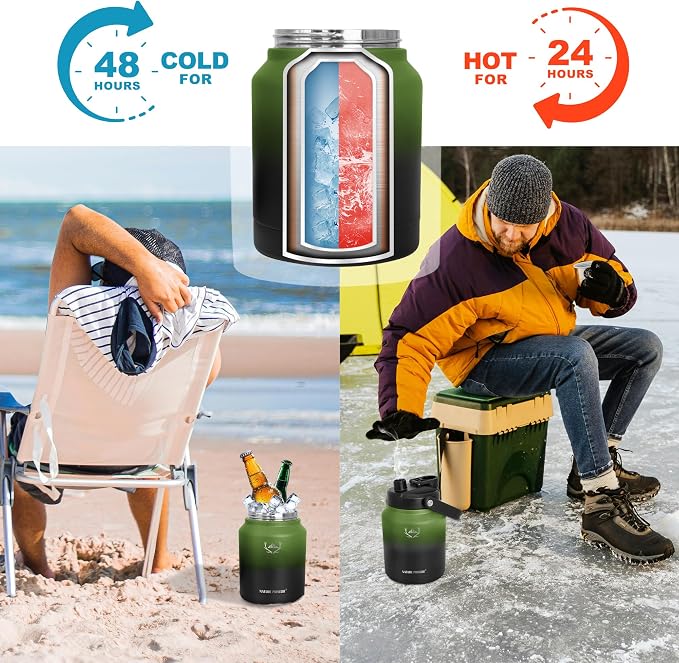 NATURE PIONEOR 84 oz Insulated Water Bottle Jug with Carrier Bag | 18/8 Food-grade Stainless Steel, Double Vacuum Insulation, Wide-Mouth, Straw & Spout Lid, Strap, Camping, Hiking, Gym, Work - Image 4