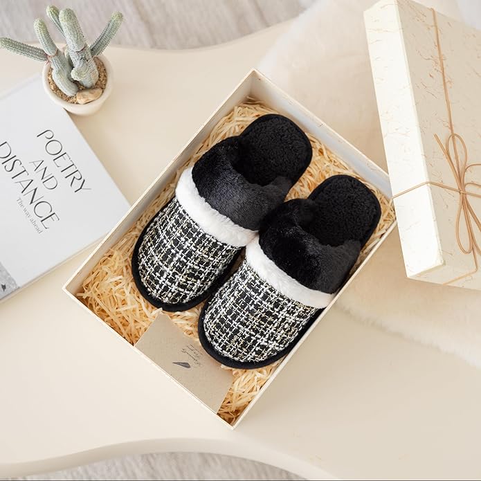 MAXTOP Womens Cozy Memory Foam Slippers Soft Warm Slip On Faux Fur House Slippers,Anti-Skid Rubber Sole,Creative Gifts for Women Mom Girlfriend