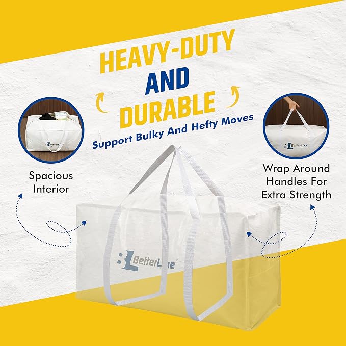 Heavy Duty Moving and Storage Bag,29"x13"x15" Inches Tote with Reinforced Handles,Holds up to 65 lbs.,Tear and Water Resistant,Multi-Purpose and Foldable Double Zipper Polypropylene Bag,Set of 2 - Image 2