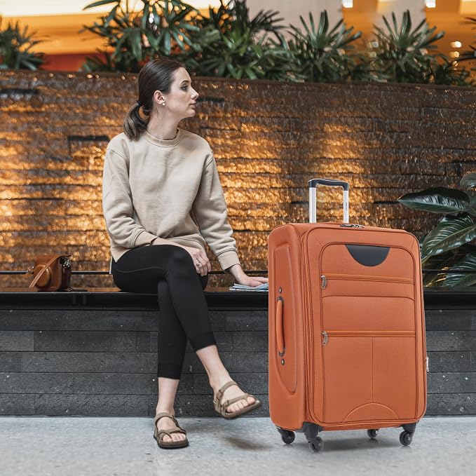 Merax Softside Luggage Set, Travel Suitcase Expandable Lightweight 3 Piece | Luggage Sets with Spinner Wheels 22" 26" 30" Suitcase with TSA Lock (Orange) - Image 7