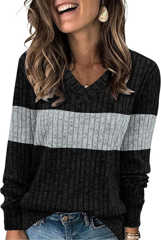 Sampeel V Neck Long Sleeve Shirts for Women Casual Fall Tops Lightweight Tunic Sweaters Fashion Clothes Loose Fit 2025