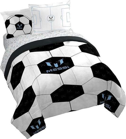 Jay Franco Kids Comforter Set Includes Sheets and Pillow Cover - Soft and Cozy Bed Set for Stylish Room Décor, White - Messi, 7 Piece Queen by JayFranco