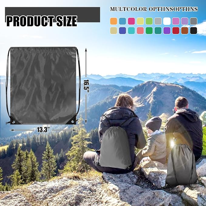 Grneric Drawstring Backpack Bulk 100Pcs Cinch Bag, Polyester Drawstring Bags for Gym Beach Sports Short Trip Party (Grey) - Image 4