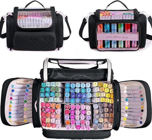 Marker Organizer Case Bag for 200-300 Markers – Large Art Supply Storage Bag with Detachable Dividers, Travel Marker Holder for Alcohol Markers, Brush Pens, Colored Pencils & Craft Supplies by APOFFICE