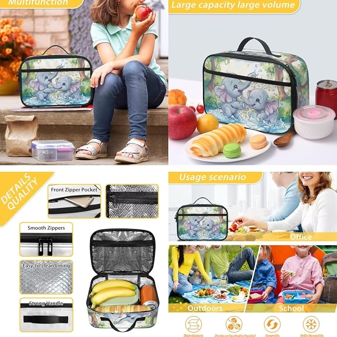 Elephant School Backpack for Teen Girls 10-12 with Lunch Box Cute Backpacks for Middle School Kids with Lunch Bag and Pencil Case 17 Inch School Bag Lunchbox Set - Image 5