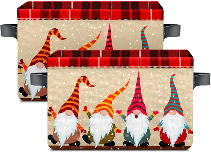 Christmas Foldable Baskets Storage Bins with Handles, Christmas Dwarf Decorative Cloth Organizer Storage Boxes 2 2piece - Image 2
