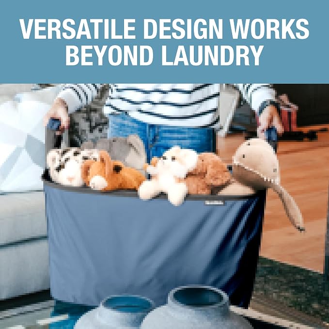 CleverMade Collapsible Laundry Basket 2 Pack – 60L (16 Gal) Foldable Clothes Hamper with Reinforced Handles, Space Saving Fabric Laundry Bin, Holds 55 lbs, Flat Folding for Dorm, Apartment & RV - Denim - Image 5