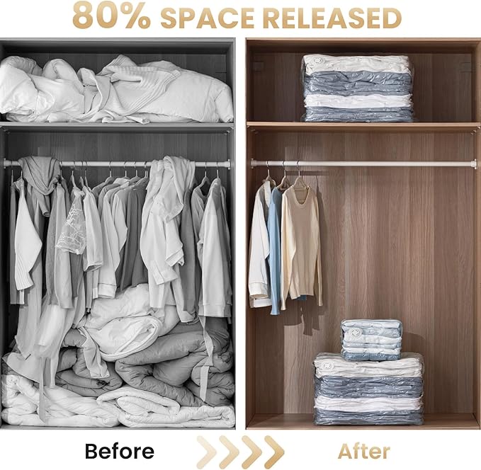 TAILI 6 Pack Vacuum Storage Bags, Cube Space Saver Bags Combo (3 Jumbo +3 Medium), Vacuum Seal Bags for Bedding, Clothing, Comforters, Blankets, No Pump Compression Cube, 2 Size, Cream - Image 5