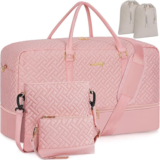 Weekender Bag for Women, 5 Pcs Set Carry on Overnight Bag, 21" Travel Duffel Bag with Waterproof Shoe Compartment for Weekend Travel Business Trip by WELIDAY