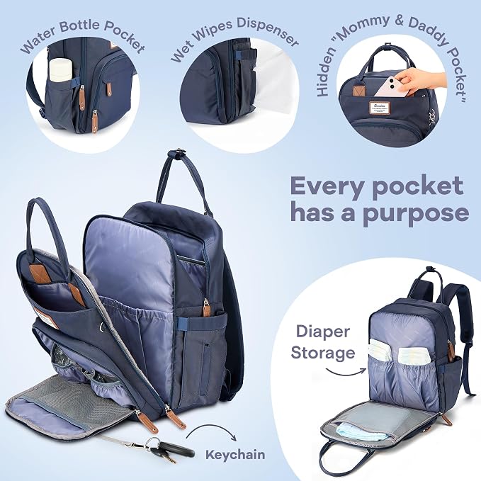 RUVALINO Diaper Bag Backpack, Multifunction Travel Back Pack Maternity Baby Changing Bags, Diaper Changing Totes, Waterproof and Stylish, Navy Blue - Image 4