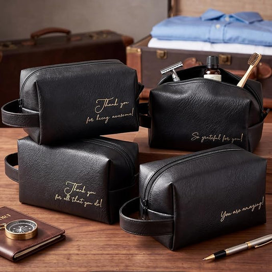 8 Pcs Men Toiletry Travel Bags Bulk Black Leather Toiletry Bags for Men Employee Appreciation Groomsmen Gifts Toiletries Kit for Business Trip Wedding Travel by SilTriangle