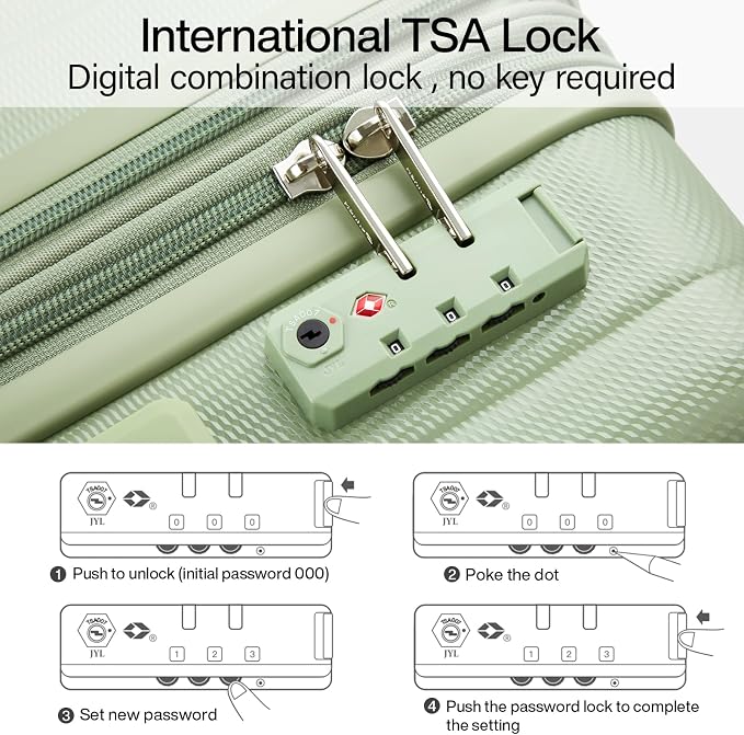 Hanke Expandable Hard Shell Luggage Sets 2 piece Carry on Luggage with Wheels Suitcases Lightweight Checked Travel Luggage Rolling Large Suitcase Travel Luggage Bag Woman Men 20/29 Inch(Bamboo Green) - Image 6