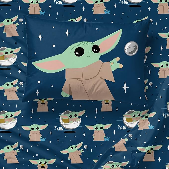 Star Wars Mandalorian Grogu Twin Comforter Set 5 Piece Kids Bedding, Gray | Baby Yoda, Bed in a Bag, Comforter Sheets Sham Pillowcase, Official Brand, Soft Microfiber, Machine Washable, Kids Gift - Image 5