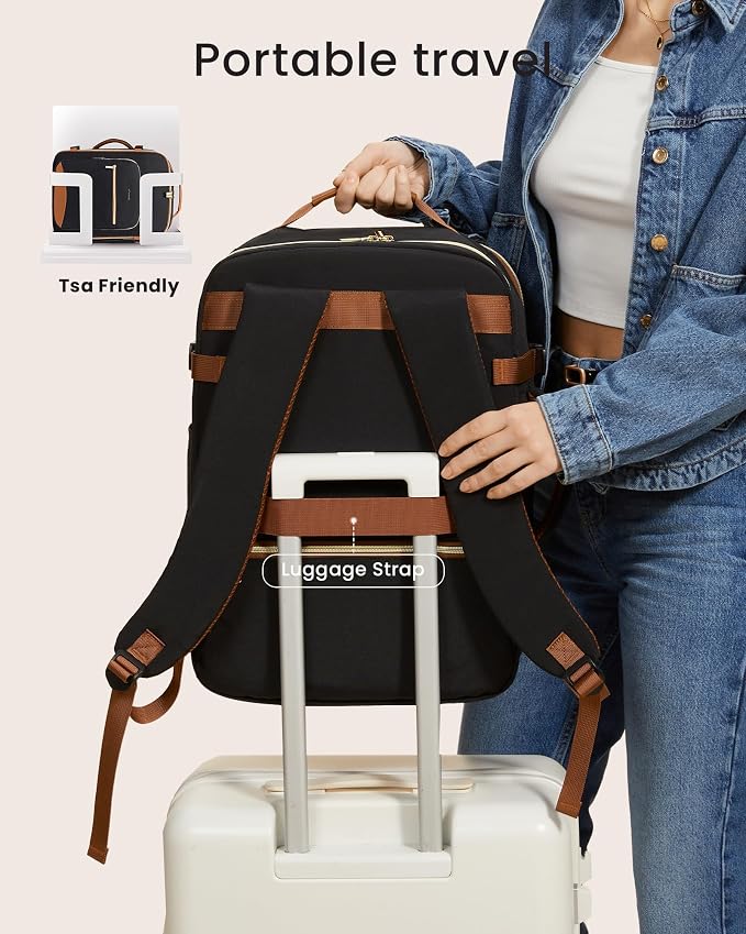 LOVEVOOK 50L Large Travel Backpack for Women Men Fits 17 Inch Laptop, Carry on Backpack for Traveling on Airplane, Personal Item Bag Airline Approved, Business Causal Weekender Backpack, Black-Brown - Image 6