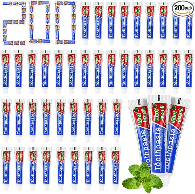0.28 oz Small Travel Size Toothpast Bulk - Pack of 200,Disposable Mint Flavor 0.8x3.14 inches Single Use Mini Toothpaste for Hotel,Camping,Homeless,Charity,Guests,Office,Vacation