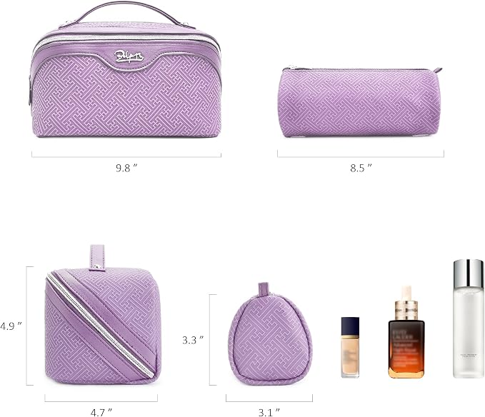 BOYATU Travel Makeup Bags for Women: Vintage Roman Column Texture | Each Journey, Quiet Luxury Serenity - 3 Pcs Set Large Capacity Cosmetic Bag Organizer Toiletry Purse(Purple) - Image 6