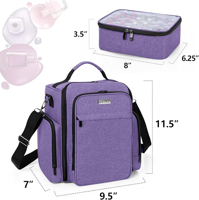 BAFASO Nail Polish Organizer Holds 48 Bottles (15ml - 0.5 fl.oz) and a Nail Lamp, Large Nail Polish Case with 2 Removable Pouches and Multiple Storage Sections (Patented Design), Purple | Fits for15ml - 0.5 fl.oz, Nail Polish Case with 2 Removable Pouc... - Image 5