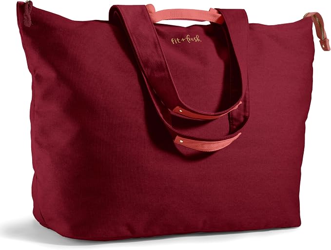 Fit & Fresh XL Beach Tote Bag for Women – XL Travel Tote with Zipper & Pockets, Oversized Canvas Pool Bag, Weekender Carry-On by fitfresh