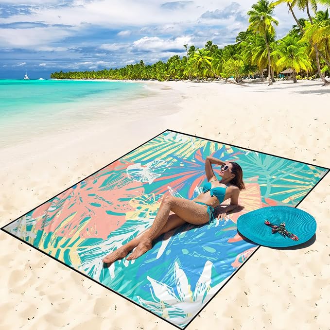 WIWIGO Beach Blanket Waterproof Sandproof Beach Mat 79" X 83"/10'x9'for 2-8 Adults Quick Drying Outdoor Picnic Mat Beach Accessories for Travel, Camping, Hiking by WIWIGO