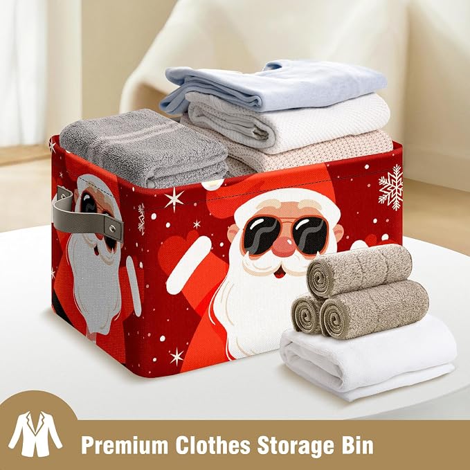 Christmas Baskets Storage Bins with Handles, Decorative Christmas Santa Claus Foldable Cloth Organizer Storage Boxes for Home Office 14 x 10 x 8 - Image 9