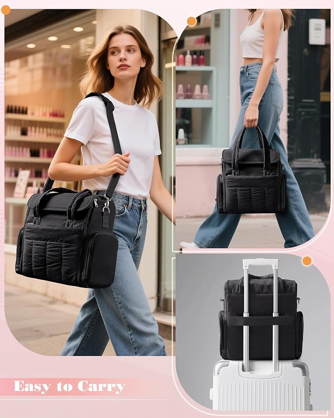 Marscamd Nail Polish Organizer Bag Holds 70 Bottles and Nail Lamp, Nail Polish Storage Case with 2 Removable Bags and Multiple Pockets, Black - Image 6