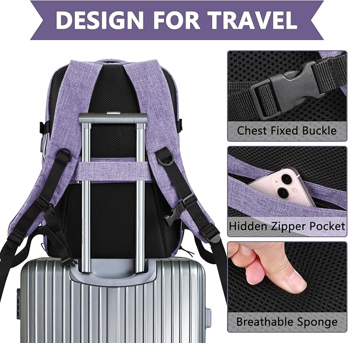 Personal Item Travel Carry On Luggage Backpack for Women Men Flight Approved Casual Weekender Laptop Bag for College Business Outdoors Hiking Water Resistant Lightweight Daypack with USB Charging Port - Image 5