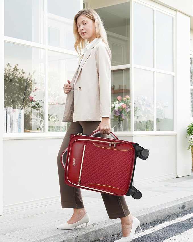 Carry On Luggage 22x14x9 Airline Approved, 20 Inch Softside Suitcase with 4 Pcs, Lightweight Luggage for Women with TSA Lock and 4 Spinner Wheels, Soft Side Carry-on Suitcases for Travel, Red - Image 9