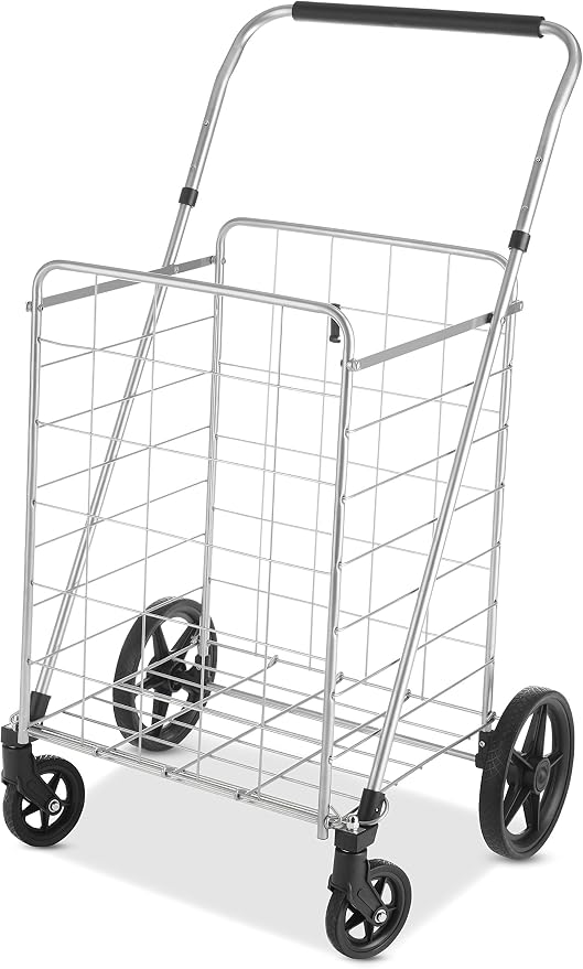 Whitmor Utility Cart with Adjustable Height Handle-Silver/Black - Image 3
