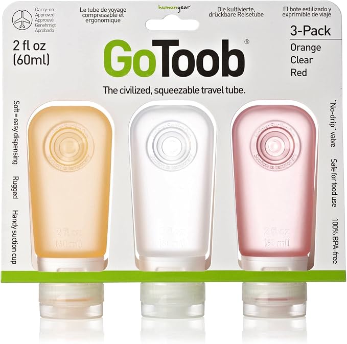 humangear GoToob Refillable Silicone Travel Size Bottles with Locking Cap for Women, 3pks by humangear