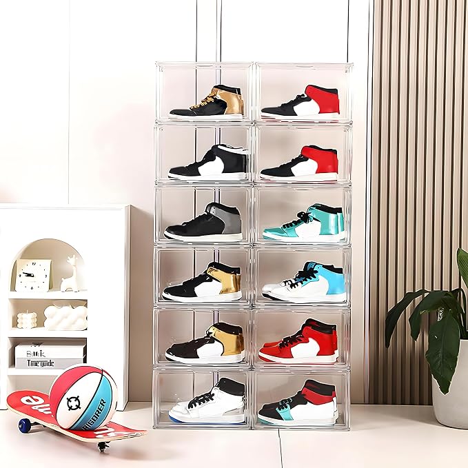 MMBABY 12 Pack Acrylic Clear Shoe Boxes Side Open Clear Plastic Stackable Sneaker Storage For Sneakerhead.Fits US Size 15 - Image 2