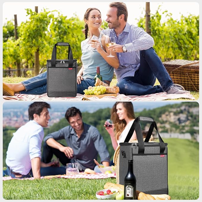Wine Cooler Bag, Leakproof Insulated Wine Carrier Tote | Fits 2, 3 or 6 bottles with removable divider, shoulder strap, BYOB travel tote for champagne, liquor, picnic and gifts - Image 6