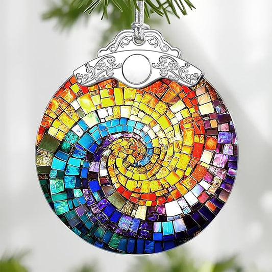 Rainbow Spiral Stained Glass Ornament, Christmas Ornaments – Christmas Tree Ornament, Holiday Decor, Xmas Stocking Stuffers, Gift Idea, Gifts for Art Lover, Coworker, Friend, and Family