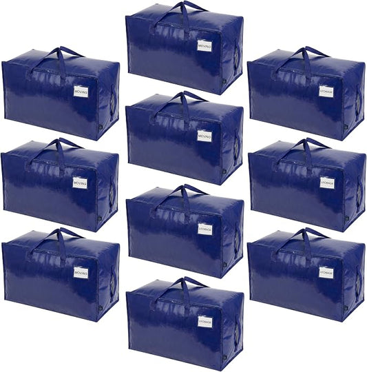 VENO 10 Pack Extra Large Heavy Duty Moving Bags with Wide Opening & Reinforced Handles, Reusable Storage Tote Bags with Strong Zippers for Clothes, College Dorm Essentials & Moving Supplies by Veno