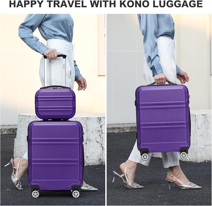 Kono Carry On Luggage Set Airline Approved with Spinner Wheels | Lightweight PC+ABS Carry On Suitcase with TSA Lock Durable Luggage Hardside Purple - Image 2