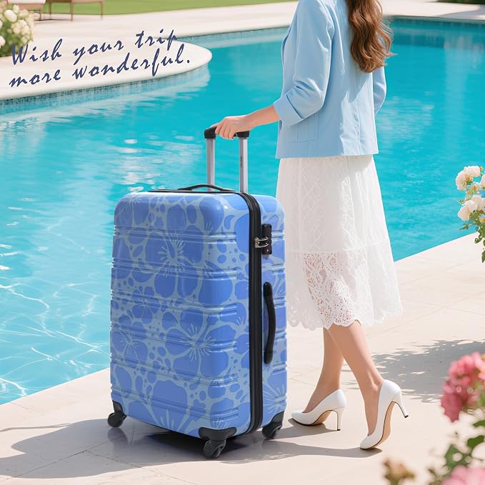 Merax Suitcase Set, Hardshell Luggage Sets 3 Piece with Spinner Wheels | Durable Printing Suitcase with TSA Lock Lightweight 20" 24" 28",Blue - Image 9