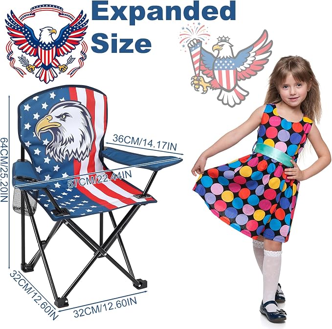 KABOER Kids Outdoor Folding Camping Chair with Cup Holder Carrying Bag | Portable Camping Chair for Beach Picnic Camping Travel Lawn Ages 3-10 - Image 2