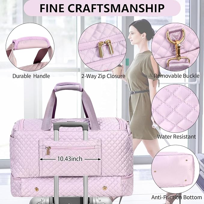 Wogarl 3PCS Weekender Bags for Women Large Overnight Bag Weekend Travel Duffel Bag Carry on Shoulder with Shoe Compartment Canvas Toiletry Bag for Travel Business Gym,Pastel Pink - Image 3
