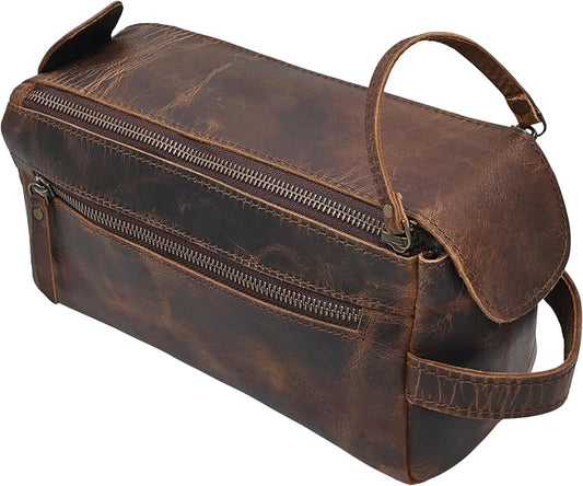 Toiletry Bag for Men Travel Essentials Shaving Dopp Kit Buffalo Leather, Handmade Vintage Distressed Waterproof Grooming Organizer Cosmetic Case Unisex Use, Brown by AutenticoLeather