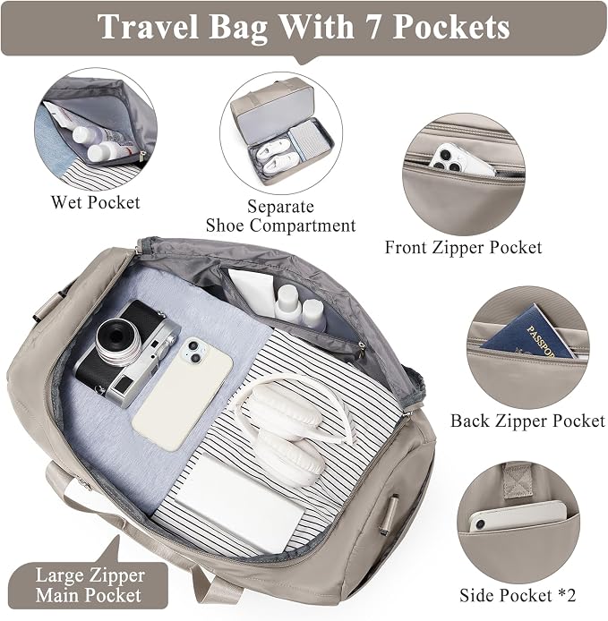 Extra Large Travel Duffle Bag, Carry-On Weekender Bags for Women Travel | Overnight Weekend Bag with Shoes Compartment for Travel Business Trips Sport Hospital,3 Pcs Set,Camel - Image 5