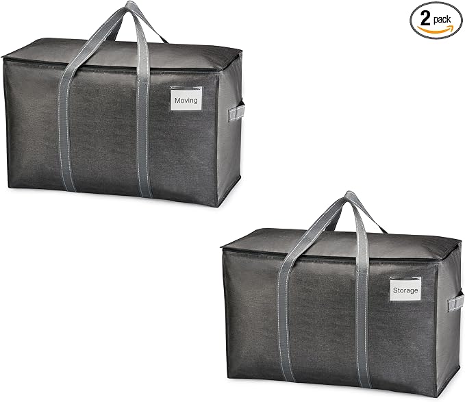 VENO 2 Pack Heavy Duty Moving Bags, Extra Large Storage Bags with Reinforced Handles & Strong Zippers, Foldable & Reusable Moving Box Alternative for Clothes & Dorm Storage by Veno