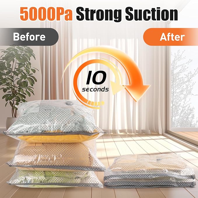 Vacuum Storage Bags for Travel with Rechargeable Cordless Pump, 15 Pack Compression Packing Bags for Luggage and Suitcase, Space Saver Seal Bag for Clothes and Clothing - Image 4