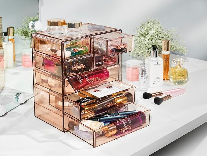 Sorbus Acrylic Makeup Organizer Set, 6-Drawer Vanity & Countertop Cosmetic Storage with Small & Wide Drawers, Bronze Glow Makeup Storage for Brushes, Lipsticks, Jewelry, Holiday Gift for Women & Teens - Image 7