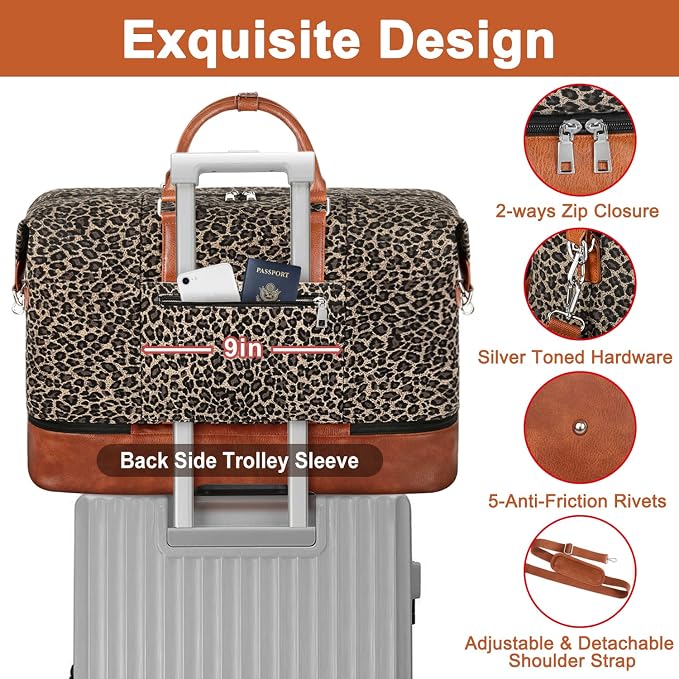 Travel Weekender Bag for Women, 21" Overnight Bag with Shoe Compartment 50L Large Travel Duffel Bag Carry On Tote for Weekend, Overnight, Business Trips, Water Resistant - Image 5